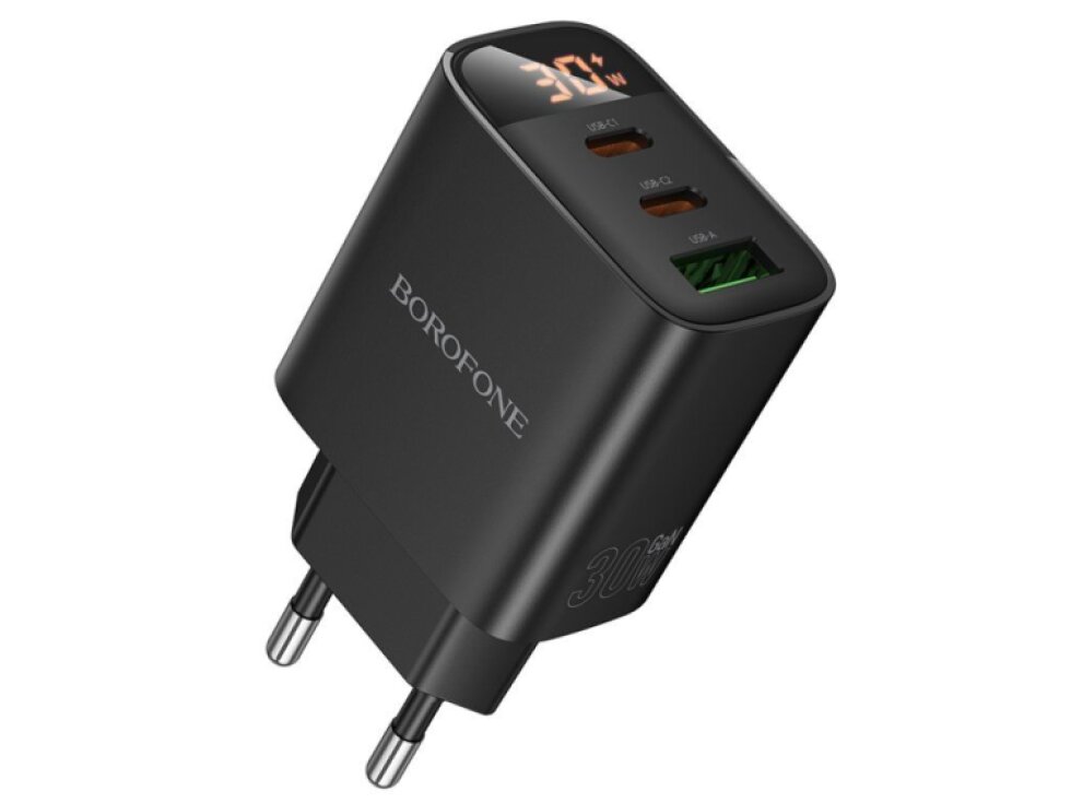 BOROFONE BA98A 30W nabíjačka 2× USB-C + USB EU čierna