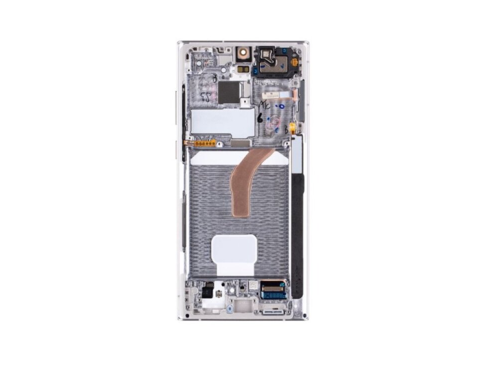 LCD Displej + dotykové sklo + rám Samsung Galaxy S22 Ultra biela farba - Originál Service Pack