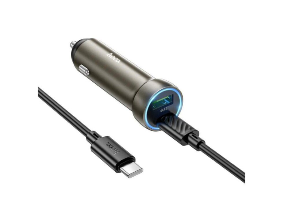 Hoco Z54 Bloom PD30W a QC3.0 dvojportová autonabíjačka s USB na Type-C káblom (metalická sivá)