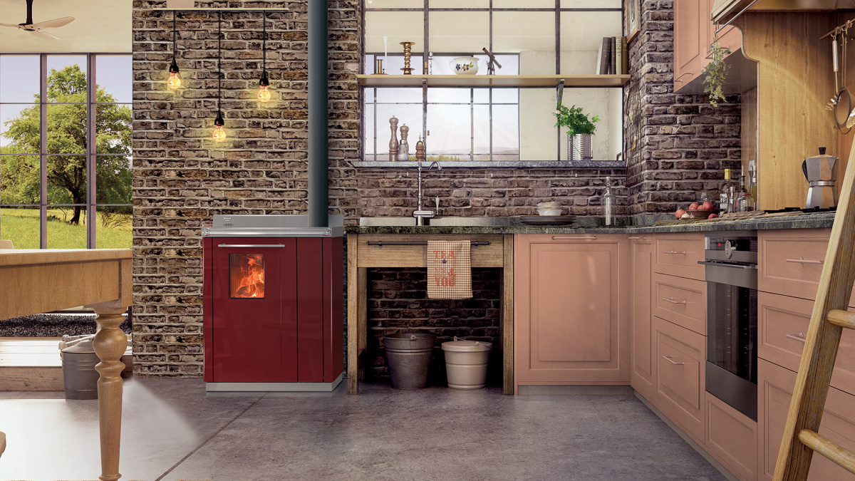 THERMOROSSI BOSKY 30 SQUARE EVO5 "READY TO START" - Kuchyňská kamna na dřevo s teplovodním výměníkem