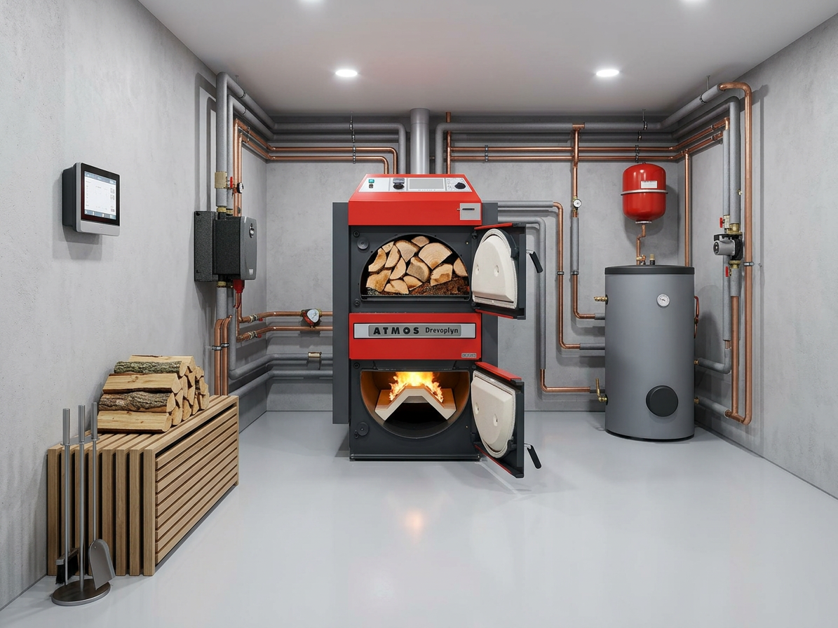 Atmos DC 70 S - Zplynovací kotel na dřevo s tlačním ventilátorem DŘEVOPLYN