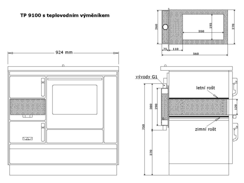 KVS Moravia VSP 9100.4382-V bordó pravý - Kuchyňský sporák na dřevo s výměníkem