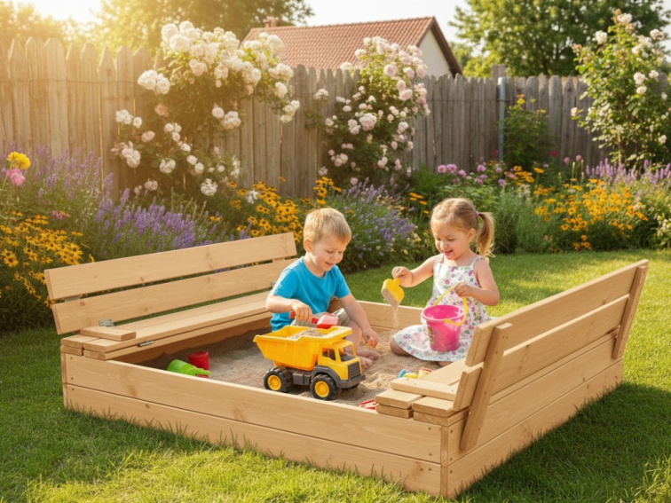 Pískoviště dřevěné s krytem/lavičkami XL předvrtané impregnované premium 160x160 cm