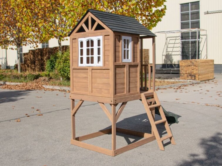 Dětský dřevěný zahradní domek se skluzavkou