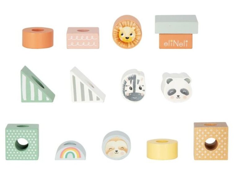 Dřevěný vláček s kostkami - zvířátka ze ZOO