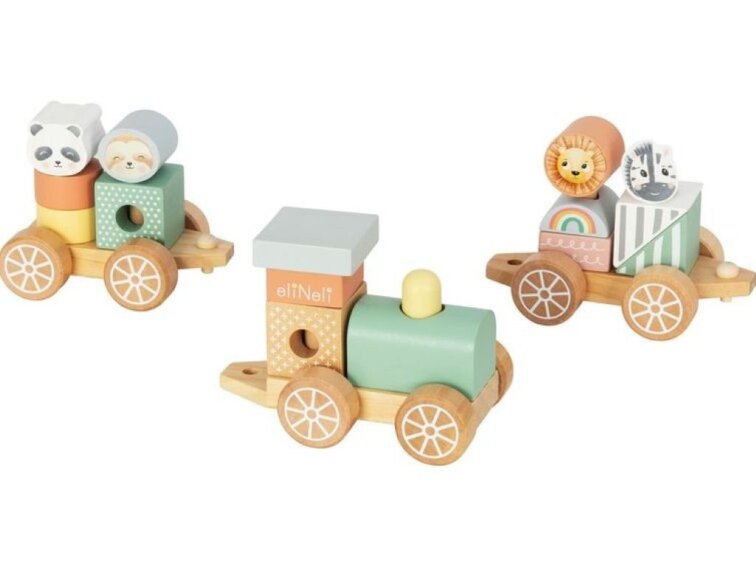 Dřevěný vláček s kostkami - zvířátka ze ZOO