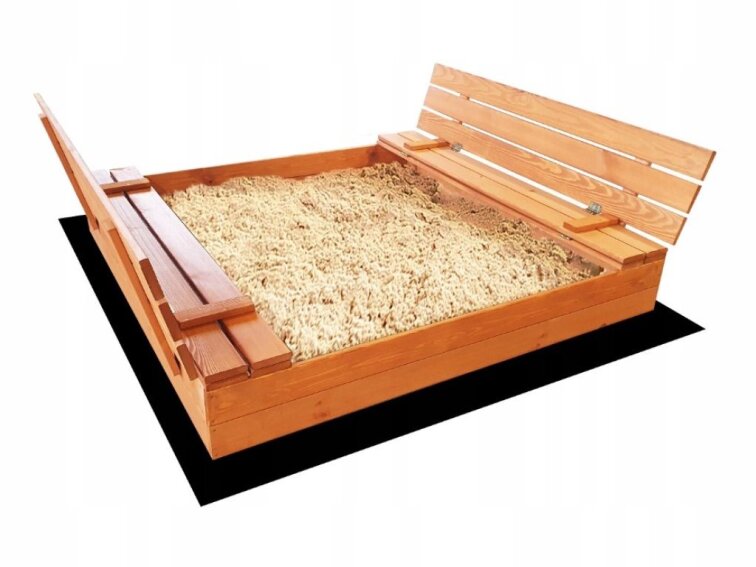 Pískoviště dřevěné s krytem/lavičkami velké předvrtané impregnované premium 140x140 cm