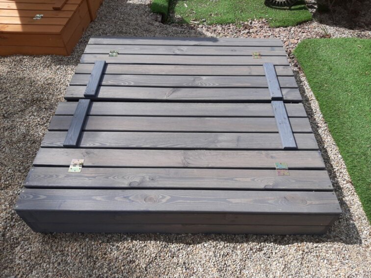 Pískoviště dřevěné s krytem/lavičkami předvrtané impregnované premium 120x120 cm - šedé