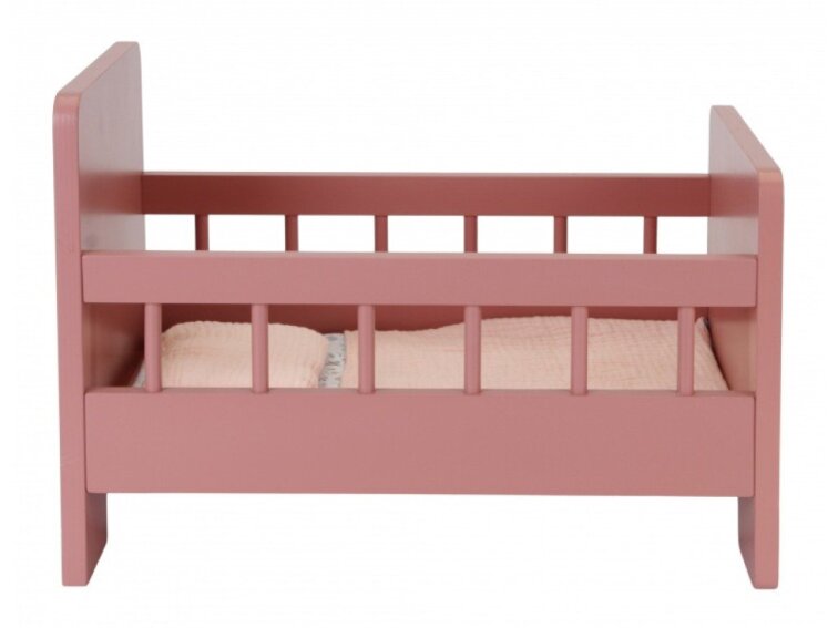 Postýlka pro panenky dřevěná s peřinkou - Květiny a motýli