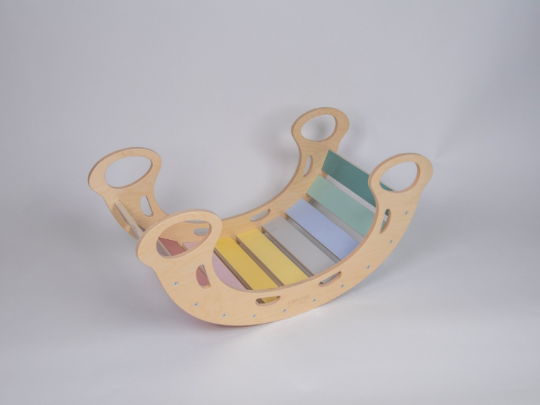 Dřevěná montessori houpačka PRO 5v1 pastel