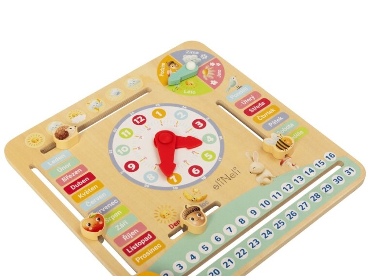 Dřevěný kalendář s hodinami