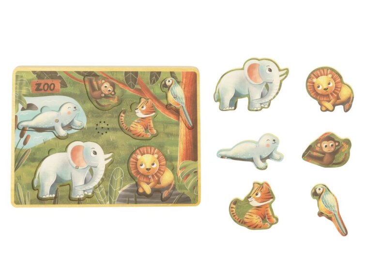 Dřevěné vkládací puzzle se zvuky - zvířátka ze ZOO