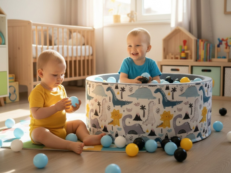 Dětský suchý bazének 90x40 s míčky 200 ks - Dinosauři