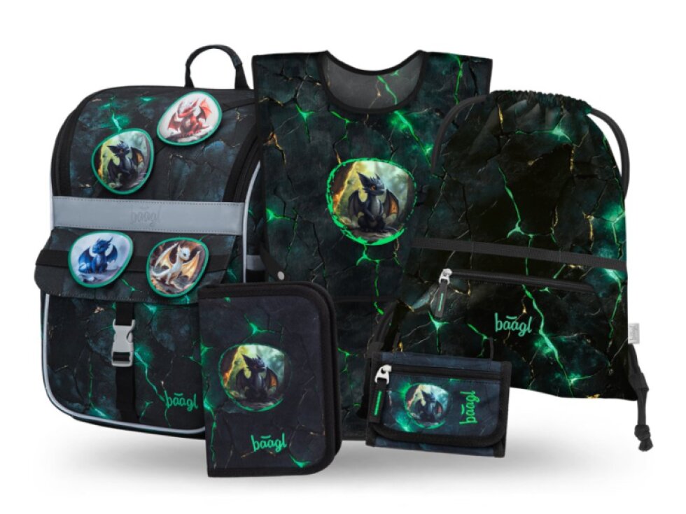 BAAGL SET 5 Zippy Draci: aktovka, penál, sáček, zástěra, peněženka