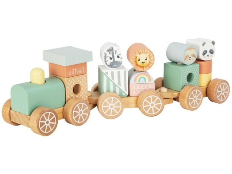 Dřevěný vláček s kostkami - zvířátka ze ZOO