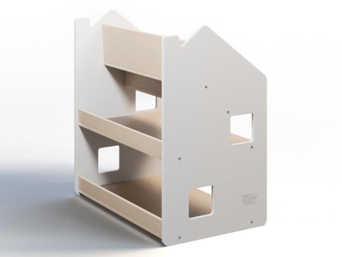 Dječja biblioteka Kuća 2u1 prirodna bijela – police i pohrana