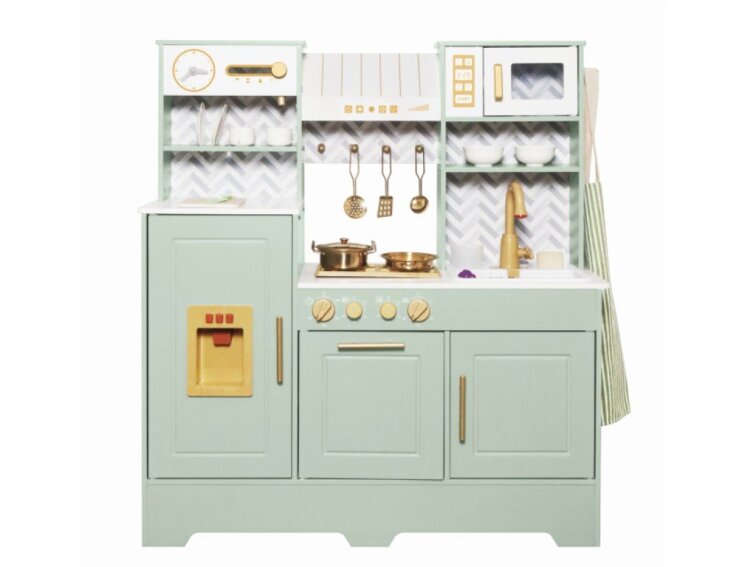 Dětská dřevěná kuchyňka s vodou a párou - zelená