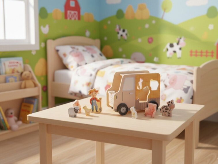 Dřevěné autíčko 2v1 se zvířátky - Jeep + vkládačka