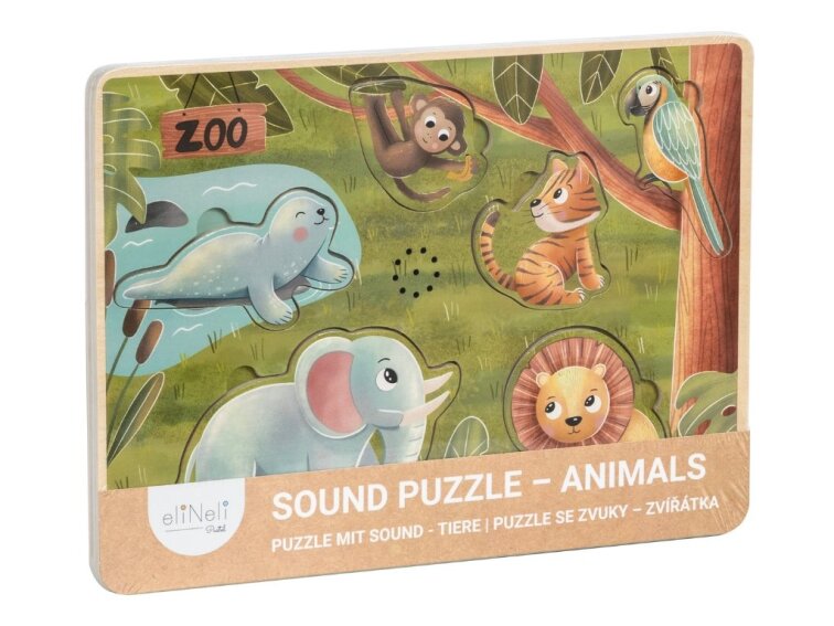 Dřevěné vkládací puzzle se zvuky - zvířátka ze ZOO