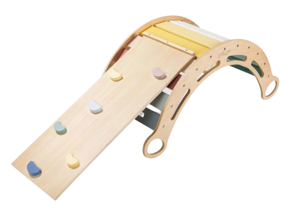 Dřevěná montessori houpačka 100 cm 6v1 max s prknem a židlí - set pastel