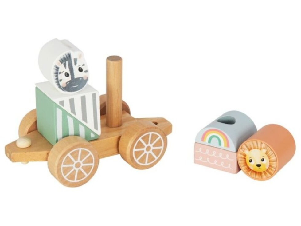 Dřevěný vláček s kostkami - zvířátka ze ZOO