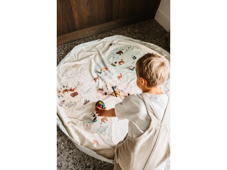 Stahovací vak na hračky a podložka - mapa světa