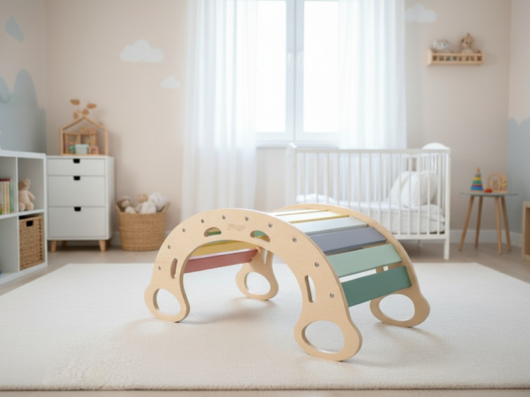 Dřevěná montessori houpačka PRO 5v1 pastel