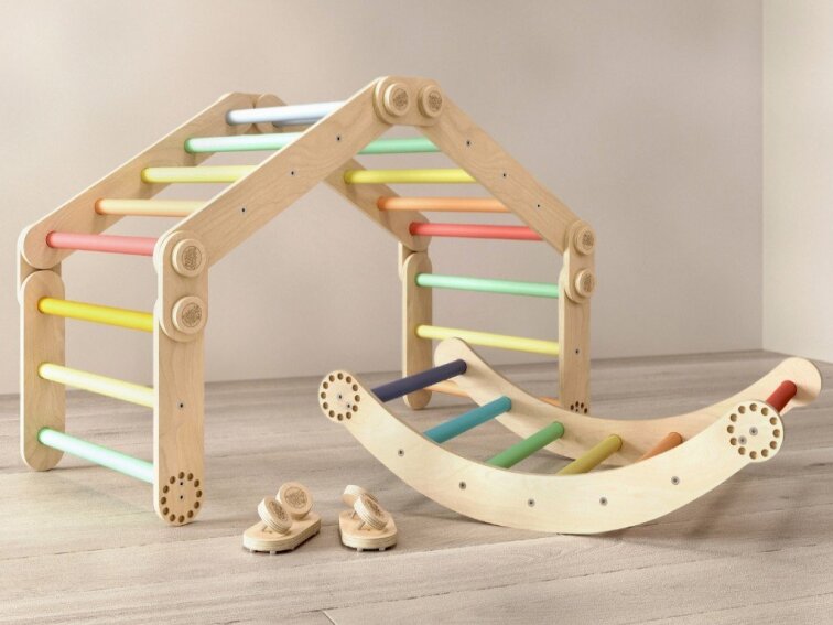 Polohovací prolézačka/žebřiny 2v1 - duha