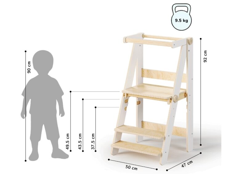 Skládací rostoucí učící věž Moon 92 cm - bílá