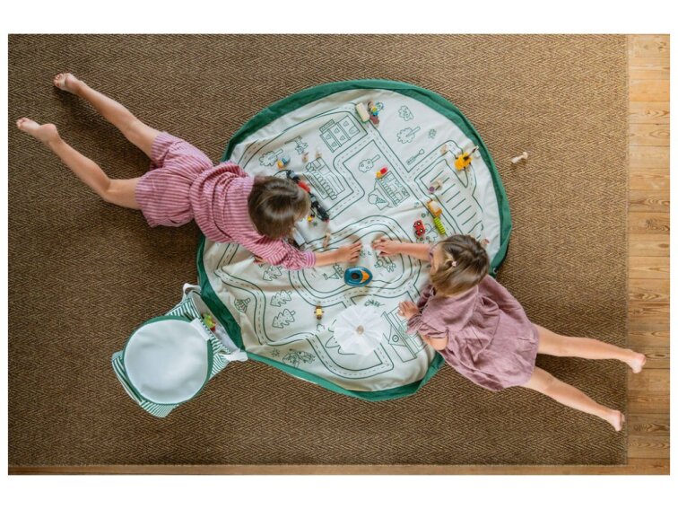 Stahovací vak na hračky a podložka s košem - silnice