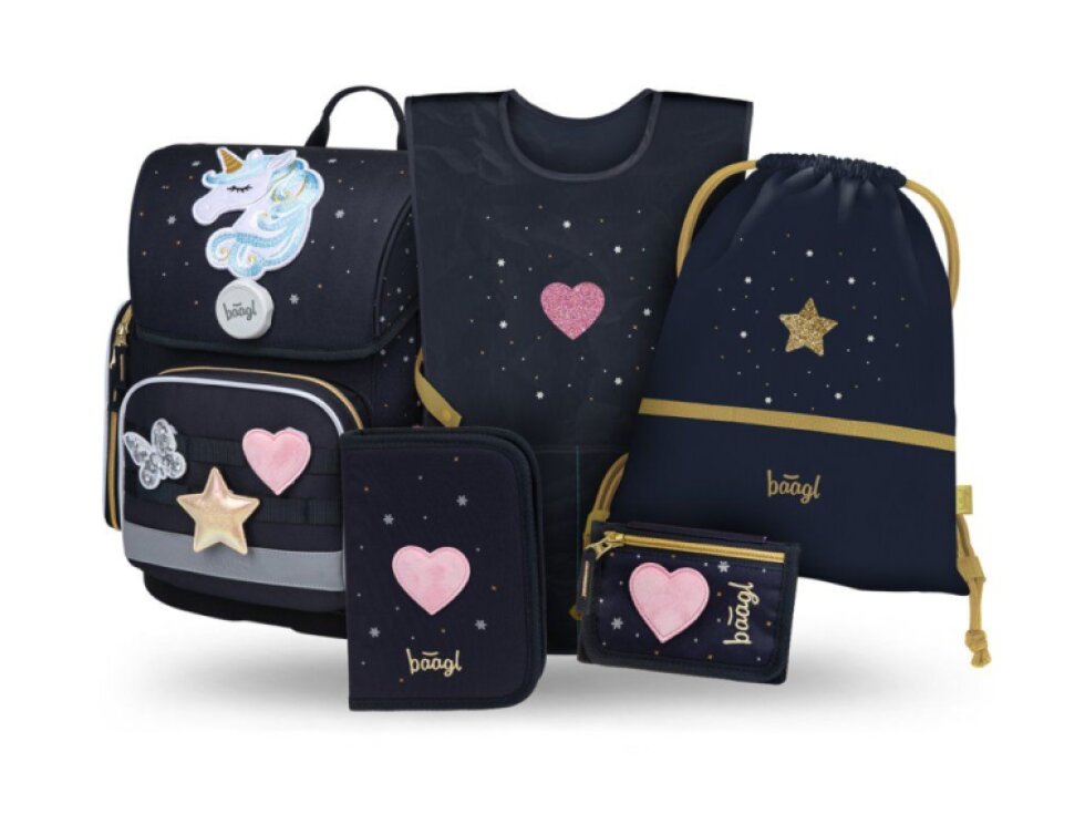 BAAGL SET 5 Ergo Unicorn Gold: aktovka, peračník, vrecko, zásterka, peňaženka
