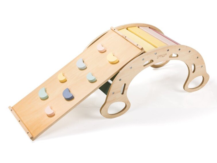 Dřevěná montessori houpačka PRO 5v1 set s prknem 2v1 pastel