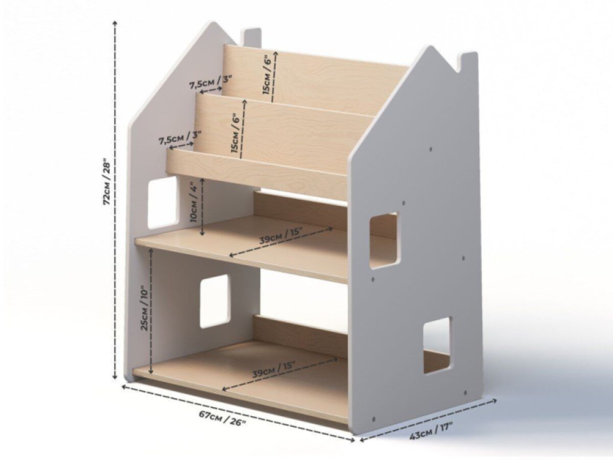 Dječja biblioteka Kuća 2u1 prirodna bijela – detalj materijala