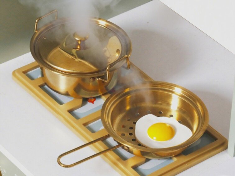 Dětská dřevěná kuchyňka s vodou a párou - zelená