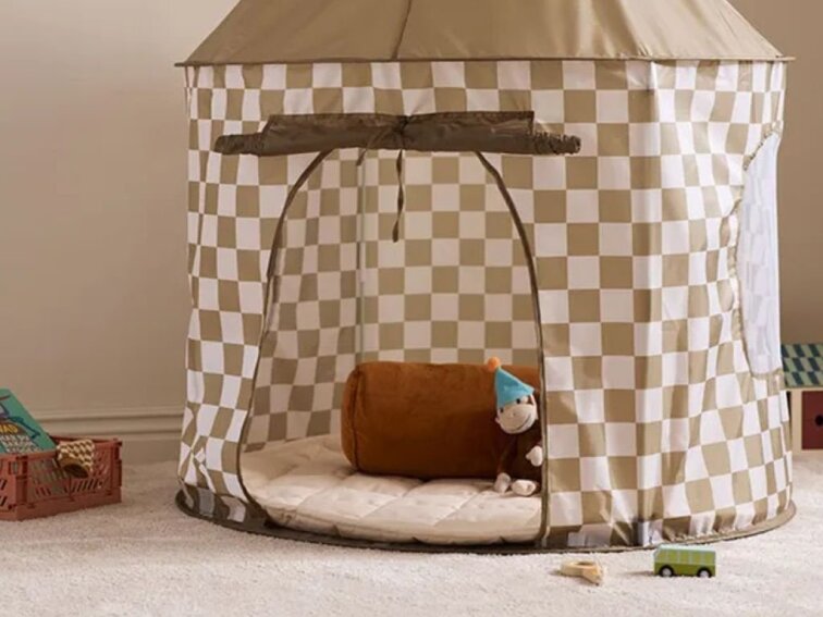Hrací stan kostkovaný - khaki