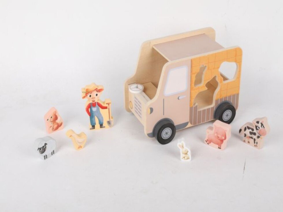 Dřevěné autíčko 2v1 se zvířátky - Jeep + vkládačka