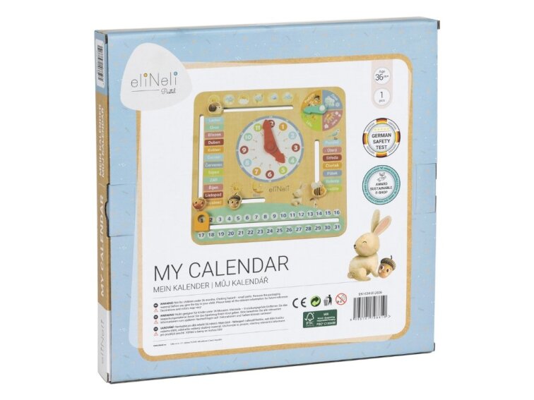 Dřevěný kalendář s hodinami