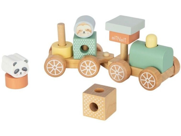 Dřevěný vláček s kostkami - zvířátka ze ZOO