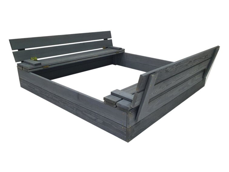Pískoviště dřevěné s krytem/lavičkami předvrtané impregnované premium 120x120 cm - šedé