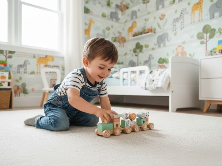 Dřevěný vláček s kostkami - zvířátka ze ZOO