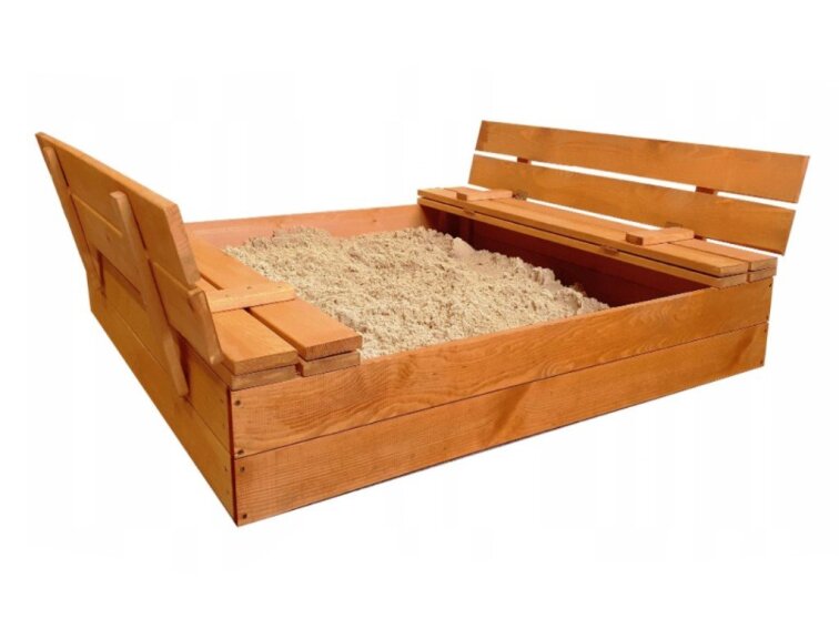 Pískoviště dřevěné s krytem/lavičkami předvrtané impregnované premium 120x120 cm