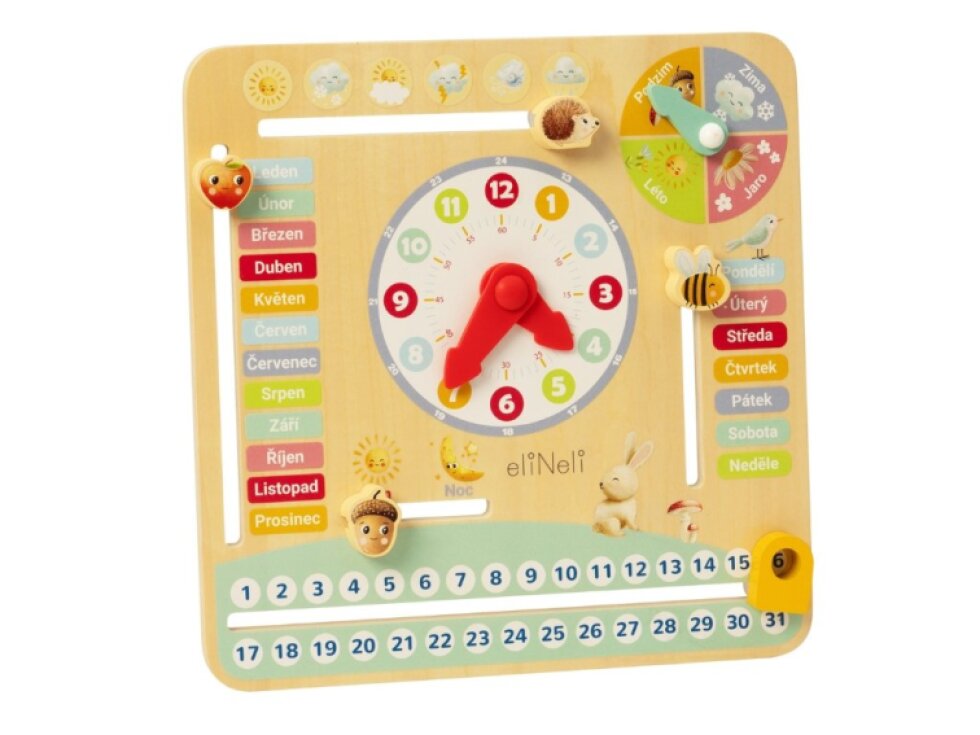 Dřevěný kalendář s hodinami