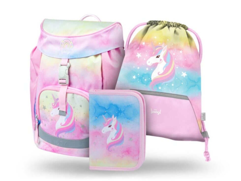 BAAGL 3 SET Airy Rainbow Unicorn: aktovka, peračník, vrecko