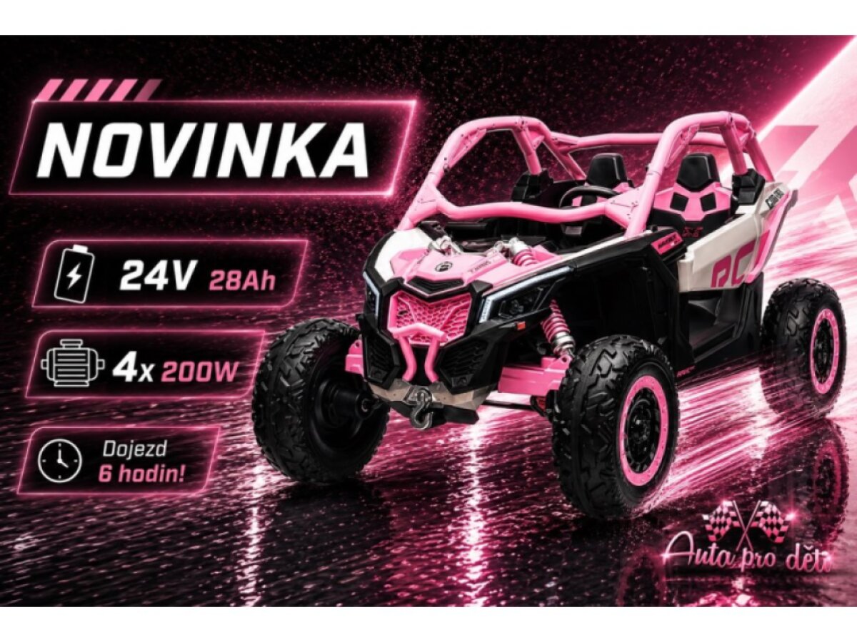 Dětská buggy CAN-AM Maverick XXL 4X200W 24V 28Ah - růžová