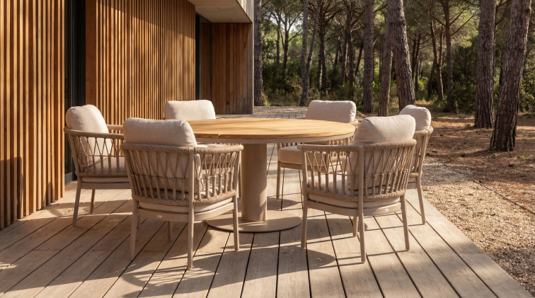 Moreno jedálenský stôl Teak 150 cm okrúhly, vyšší 73 cm