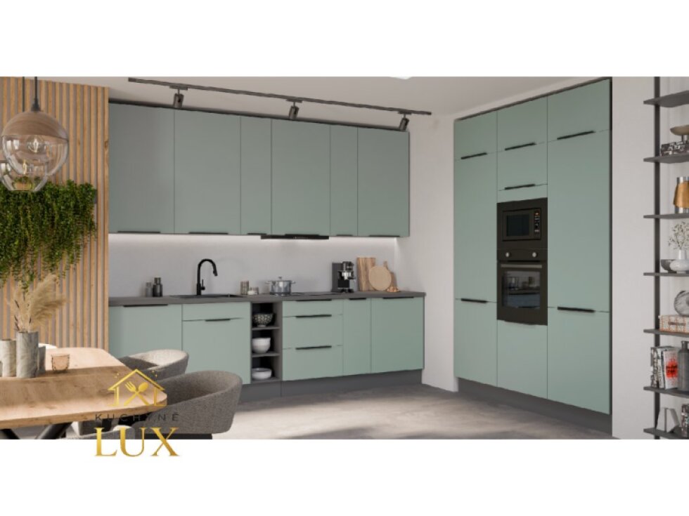 Kuchyňská linka Aria ANT 300x180 cm - Antracit & Zelená Aquamarine