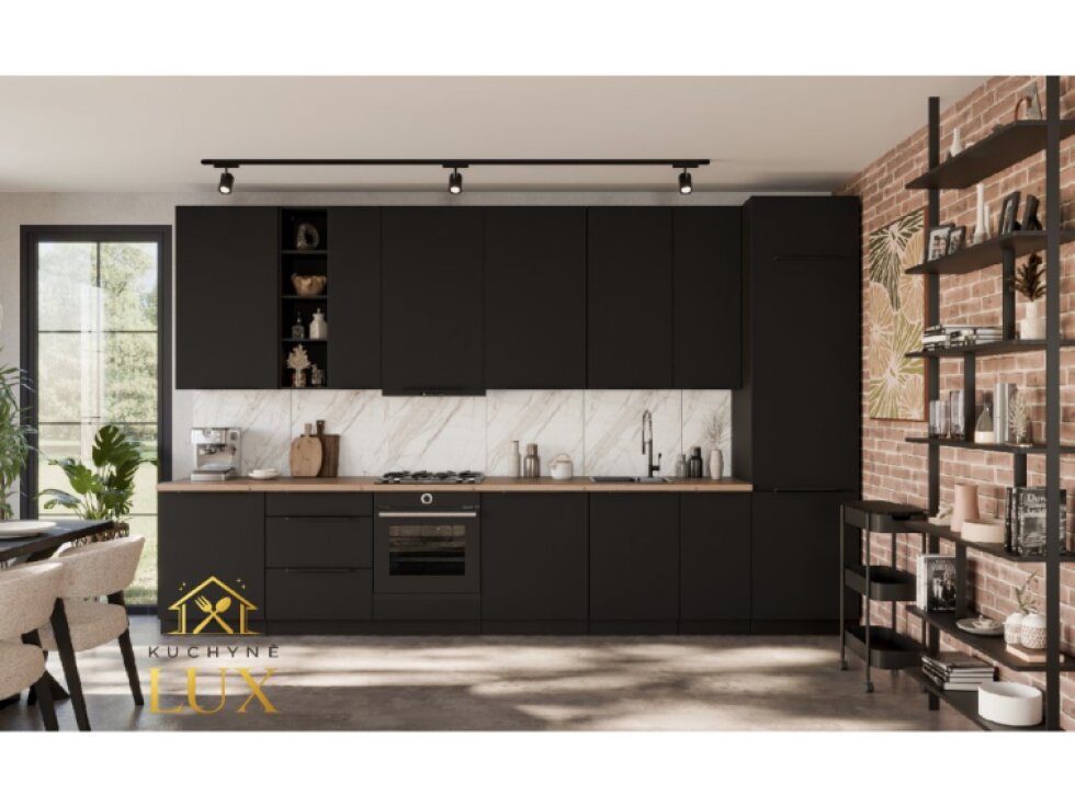 Kuchyňská linka Aria 2 - Černá elegance bez otisků prstů, 390 cm