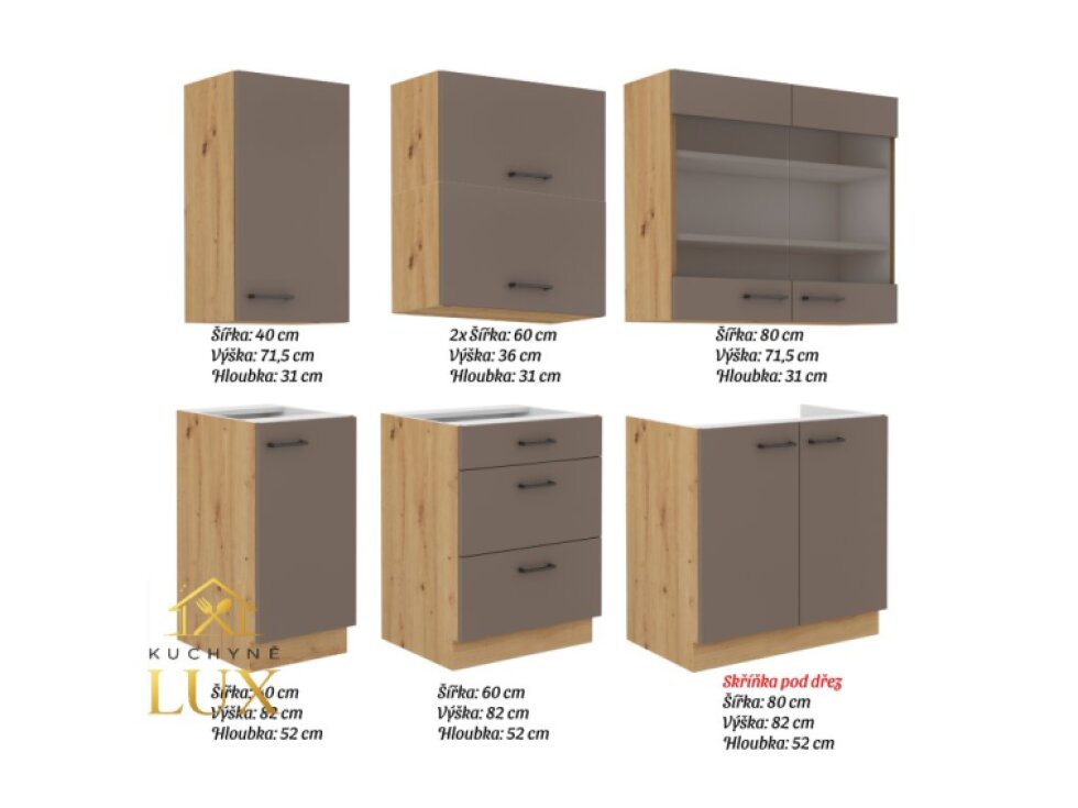 Kuchyňská linka Bolonia 1 - 180 cm, Dub Artisan & Truffle Grey