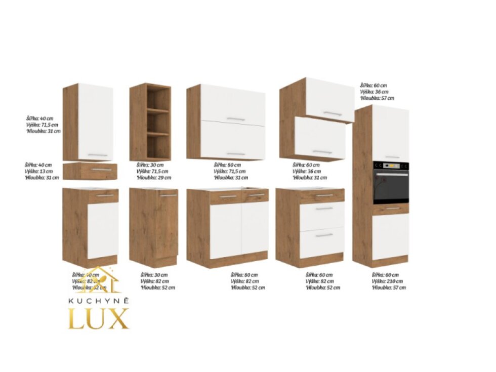 Kuchyňská linka Vigo 4 - 270 cm, bílý lesk, dub lancelot