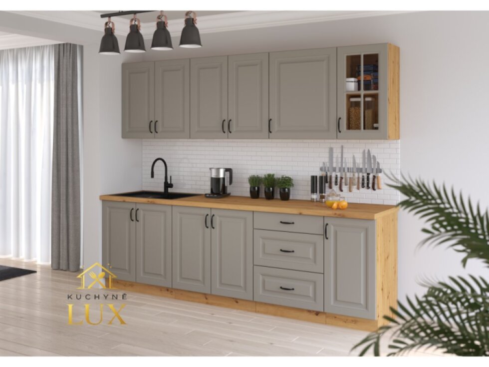Kuchyňská linka Stilo 3 - Dub artisan + Clay Grey, 260 cm